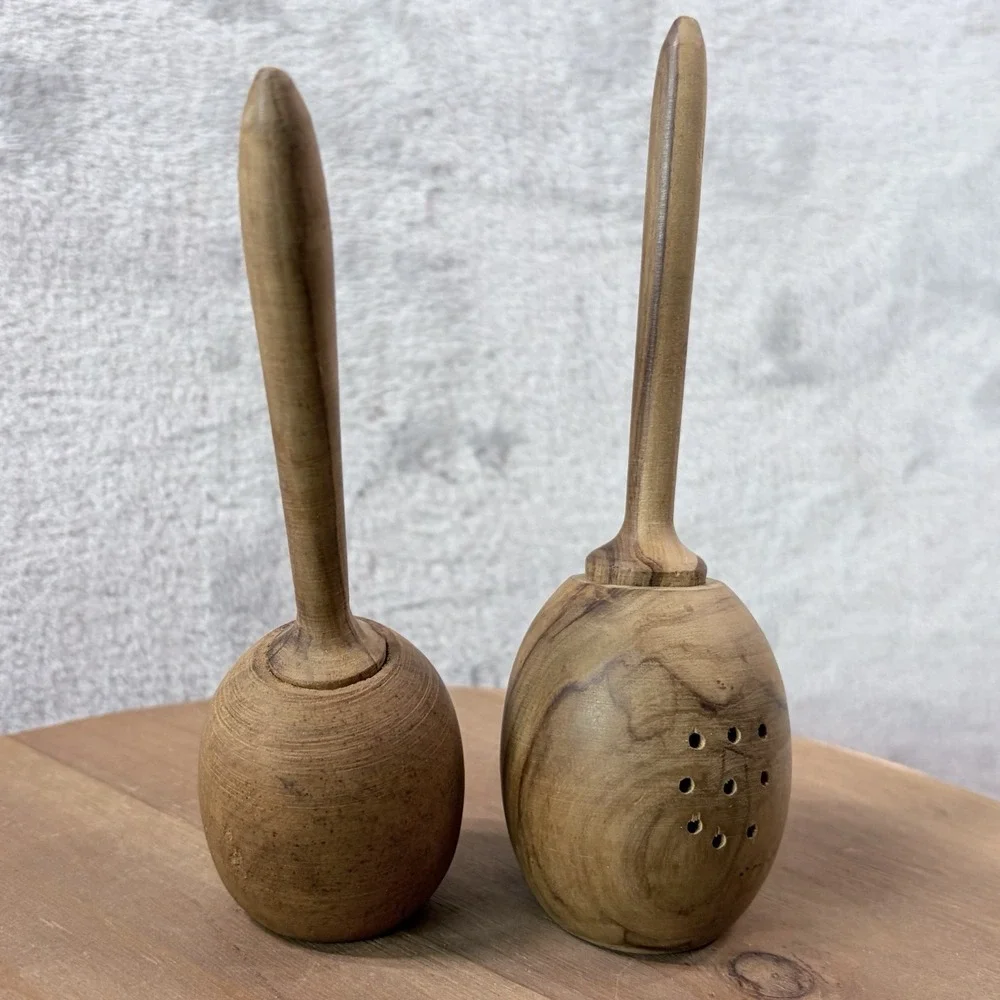 Hand Turned Wooden Salt & Pepper‎ Shakers Maraca Style Vintage MCM